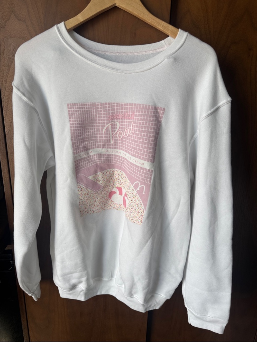 White Crewneck Sweatshirt with Pink Pool Graphic